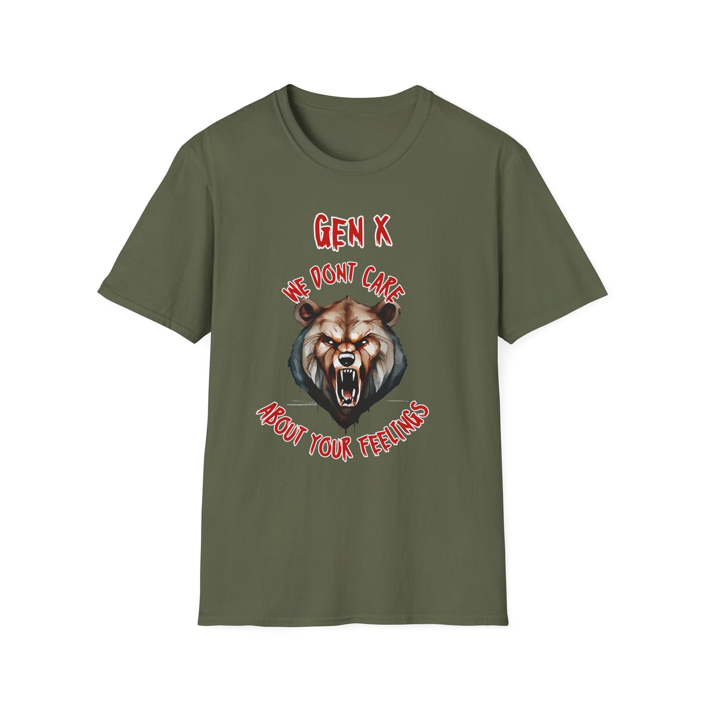 Sarcastic Gen X Dark Shirt We Dont Care About Your Feelings Bear Tee, Badass Generation X Black Graphic T-Shirt, Funny 1970s Latchkey Kid Birthday Gift