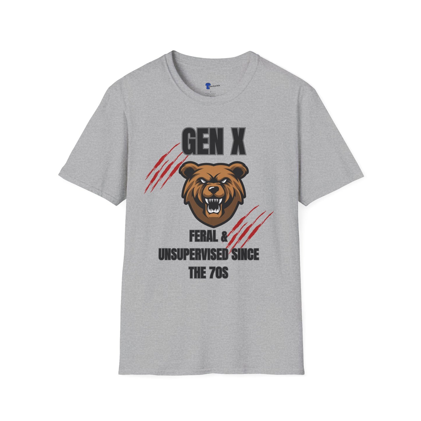 Gen X Feral And Unsupervised T-Shirt | Born In The 70s Graphic Tee | Funny Generation X Bear Mascot Shirt