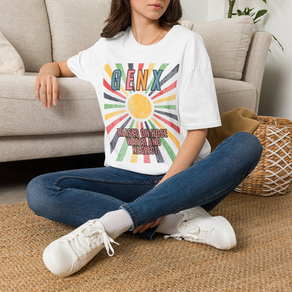 Gen X Shirt Raised on Hose Water and Neglect T-Shirt Distressed Retro Sunburst Graphic Tee Funny Generation X Latchkey Kid Gift Humorous Nostalgia Apparel=