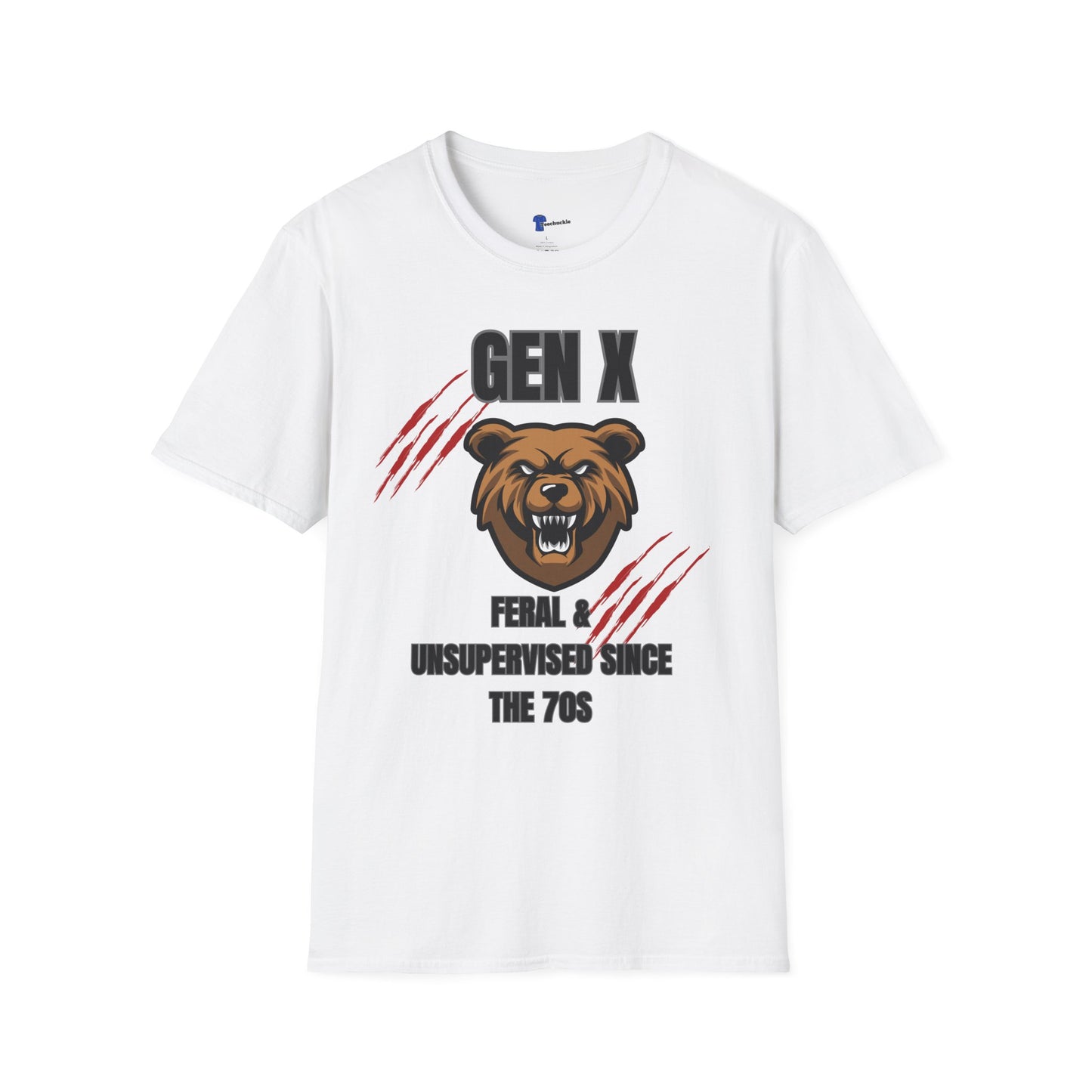 Gen X Feral And Unsupervised T-Shirt | Born In The 70s Graphic Tee | Funny Generation X Bear Mascot Shirt
