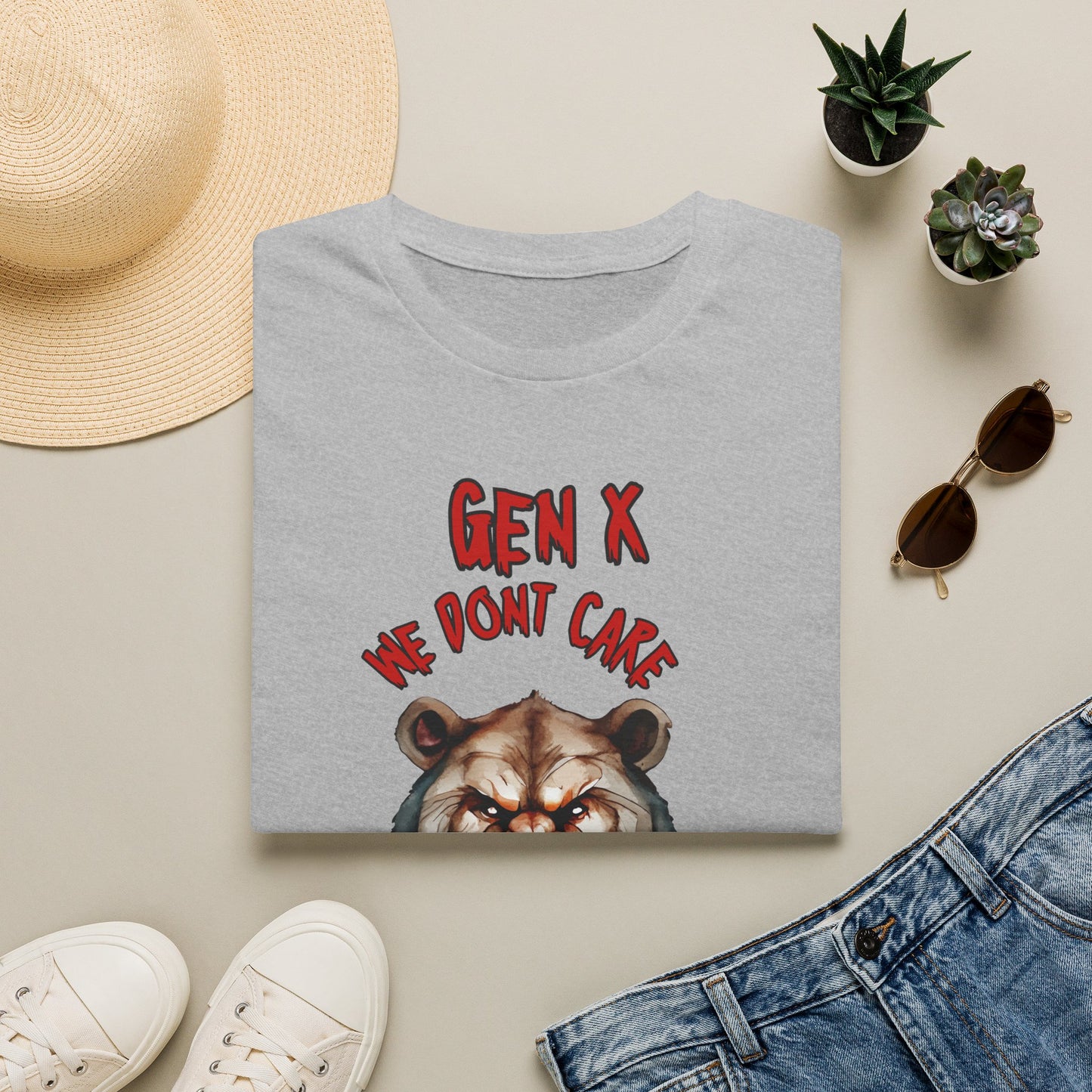 Sarcastic Gen X Dark Shirt We Dont Care About Your Feelings Bear Tee, Badass Generation X Black Graphic T-Shirt, Funny 1970s Latchkey Kid Birthday Gift
