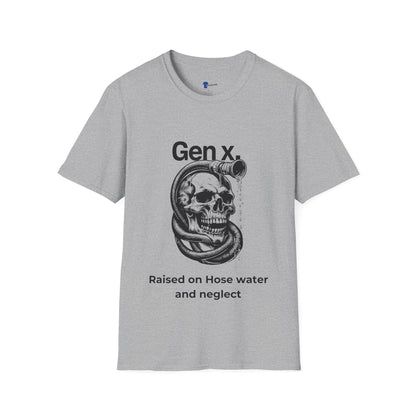 Gen X Shirt Raised on Hose Water and Neglect, Funny Generation X Graphic Tee, Sarcastic 80s Kids TShirt, Retro Skull Hose Water Apparel Gift
