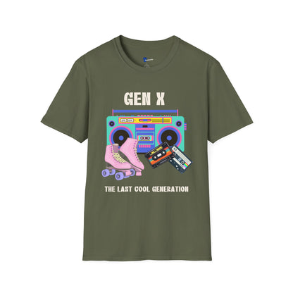 Retro 80s Gen X Boombox Black Shirt, The Last Cool Generation Dark Tee, Vintage Roller Skate Cassette Tape Graphic Apparel