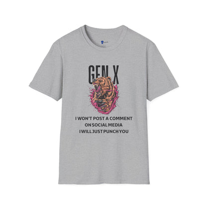 Gen X Bear Shirt I Won't Post a Comment T-Shirt, Funny Generation X Sarcastic Tee, Angry Roaring Bear Graphic, Tough Adult Humor Gift