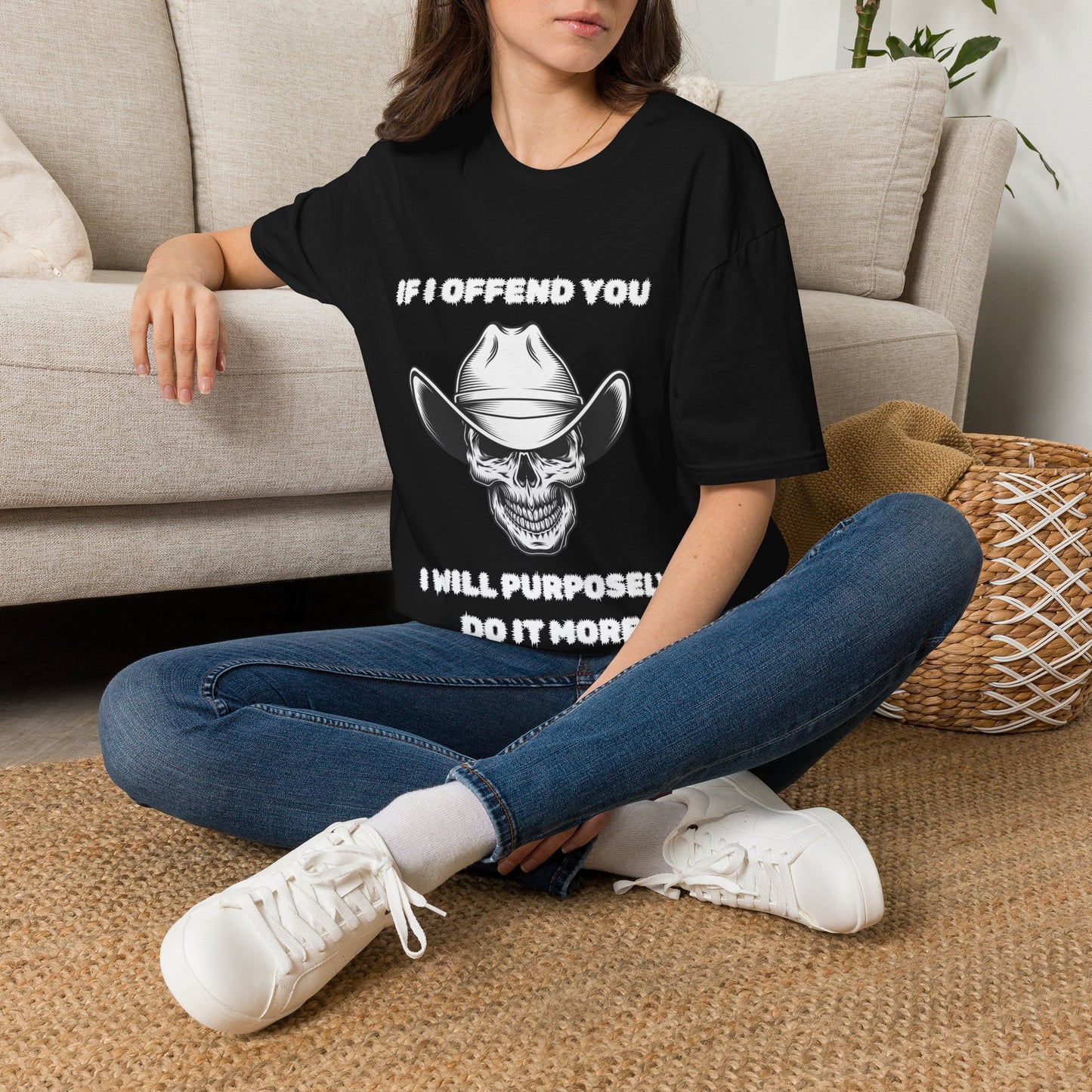 Cowboy Skull Design Sarcastic Gen X Cowboy Skull Shirt, If I Offend You Funny Outlaw T-Shirt, Rebel Western Graphic Tee, Unapologetic Humor Gift, Defiant Statement Clothing, Country Skull Apparel