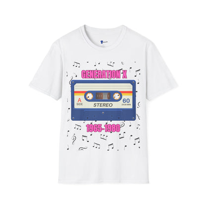 Generation X Shirt 1965 to 1980, Retro 80s Cassette Tape Graphic Tee, Vintage Mixtape Music TShirt, Old School Gen X Apparel Birthday Gift