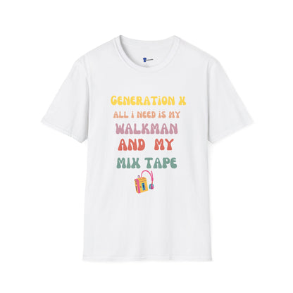 Generation X Walkman T-Shirt Retro 80s Mix Tape Shirt, Vintage Groovy Gen X Apparel, Nostalgic Music Lover Gift, Cassette Tape Graphic Tee