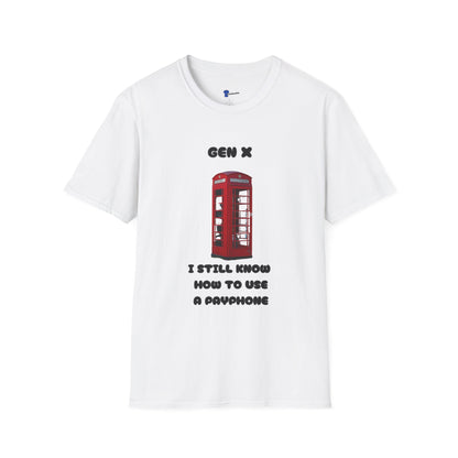 Gen X Red Payphone T-Shirt | Funny Generation X Nostalgia Tee | Classic British Telephone Box Retro Graphic Shirt