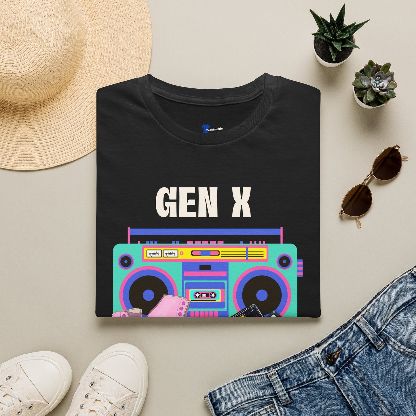 Retro 80s Gen X Boombox Black Shirt, The Last Cool Generation Dark Tee, Vintage Roller Skate Cassette Tape Graphic Apparel