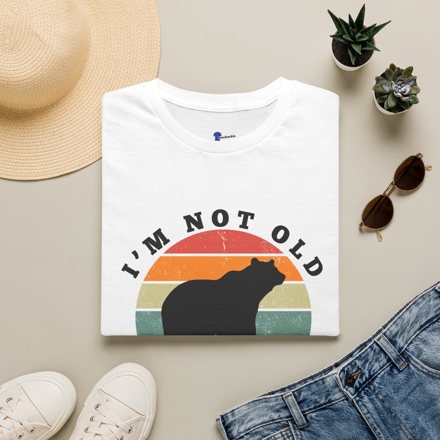 Funny Gen X Shirt Im Not Old Retro Sunset Bear Tee, Vintage 1970s Birthday Gift For Gen Xers, Sarcastic Generation X T-Shirt.