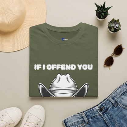 Cowboy Skull Design Sarcastic Gen X Cowboy Skull Shirt, If I Offend You Funny Outlaw T-Shirt, Rebel Western Graphic Tee, Unapologetic Humor Gift, Defiant Statement Clothing, Country Skull Apparel