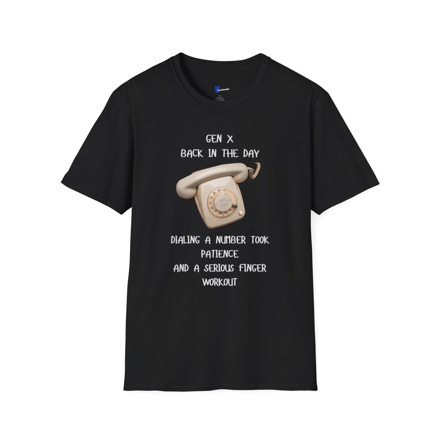 Gen X Rotary Phone T-Shirt | Funny Generation X Nostalgia Tee | Retro 80s Childhood Finger Workout Graphic Shirt