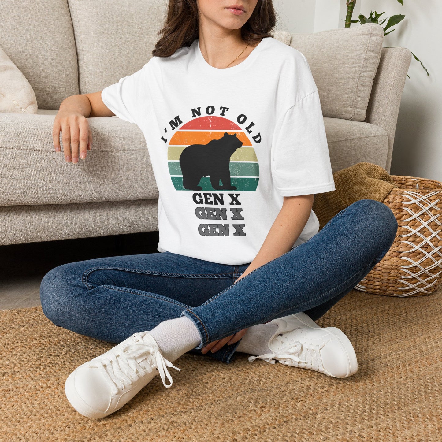 Funny Gen X Shirt Im Not Old Retro Sunset Bear Tee, Vintage 1970s Birthday Gift For Gen Xers, Sarcastic Generation X T-Shirt.
