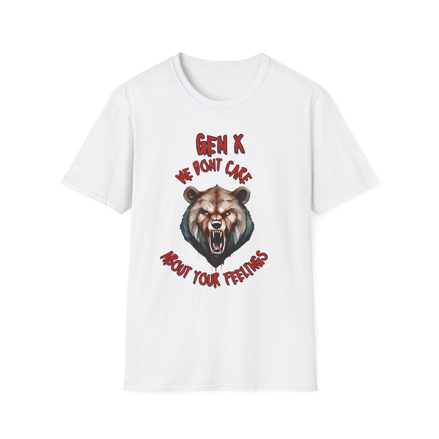 Sarcastic Gen X Dark Shirt We Dont Care About Your Feelings Bear Tee, Badass Generation X Black Graphic T-Shirt, Funny 1970s Latchkey Kid Birthday Gift