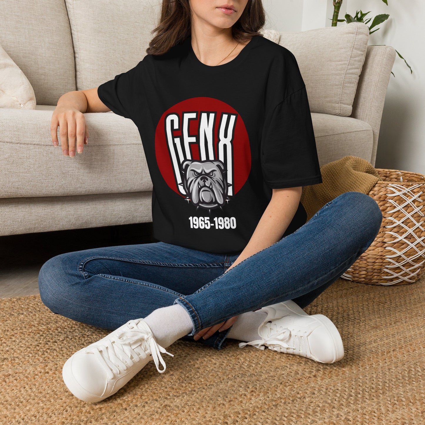 Gen X Bulldog T-Shirt Generation X 1965 1980 Birth Year Graphic Tee Tough Retro Gen X Gift Hardcore Nostalgia Black Apparel Funny Mascot Shirt