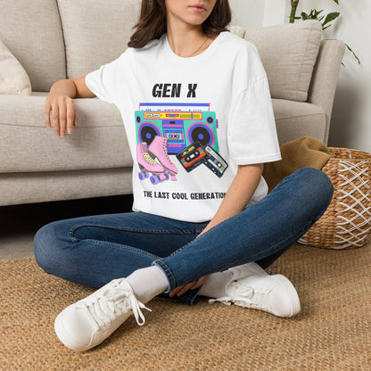 Retro 80s Gen X Boombox Black Shirt, The Last Cool Generation Dark Tee, Vintage Roller Skate Cassette Tape Graphic Apparel