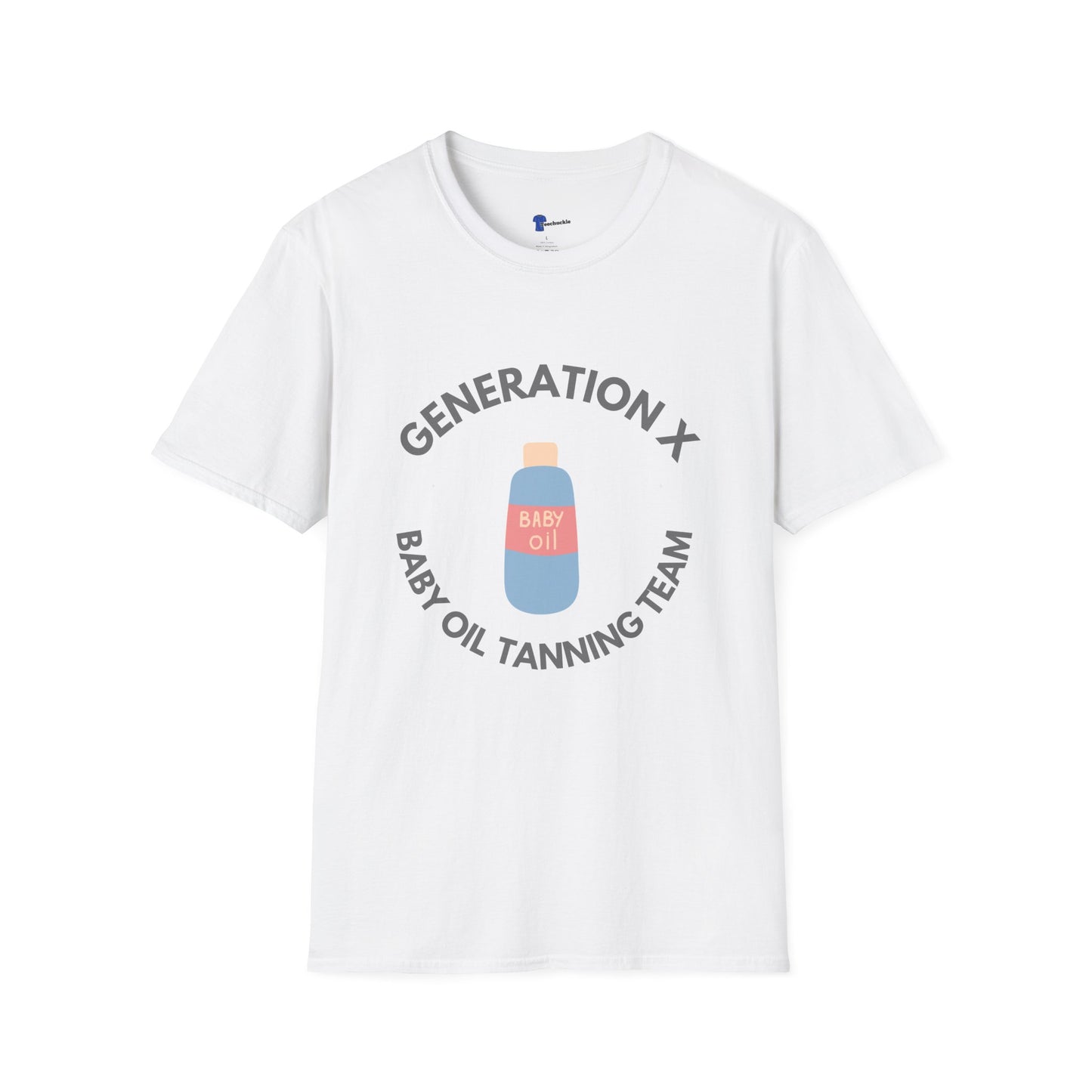 Retro Gen X Tanning Team Shirt - Generation X Baby Oil Graphic Tee, Funny 80s Nostalgia Summer Tee, Sarcastic Apparel Gift for GenX Men & Women