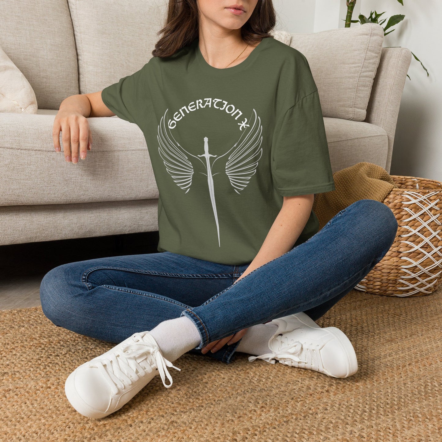 Badass Gen X Dark Shirt Sword and Wings Graphic Tee, Gothic Style Generation X T-Shirt, 1970s Birthday Gift For Men, Alternative Latchkey Kid Apparel