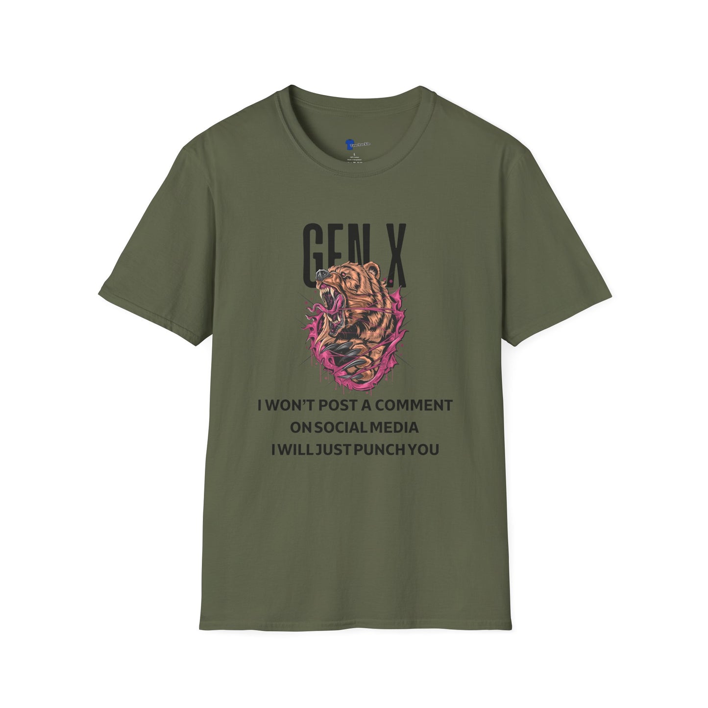 Gen X Bear Shirt I Won't Post a Comment T-Shirt, Funny Generation X Sarcastic Tee, Angry Roaring Bear Graphic, Tough Adult Humor Gift