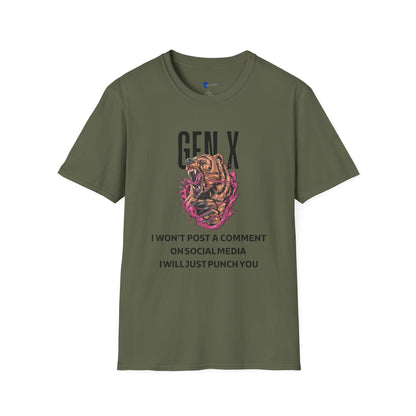 Gen X Bear Shirt I Won't Post a Comment T-Shirt, Funny Generation X Sarcastic Tee, Angry Roaring Bear Graphic, Tough Adult Humor Gift