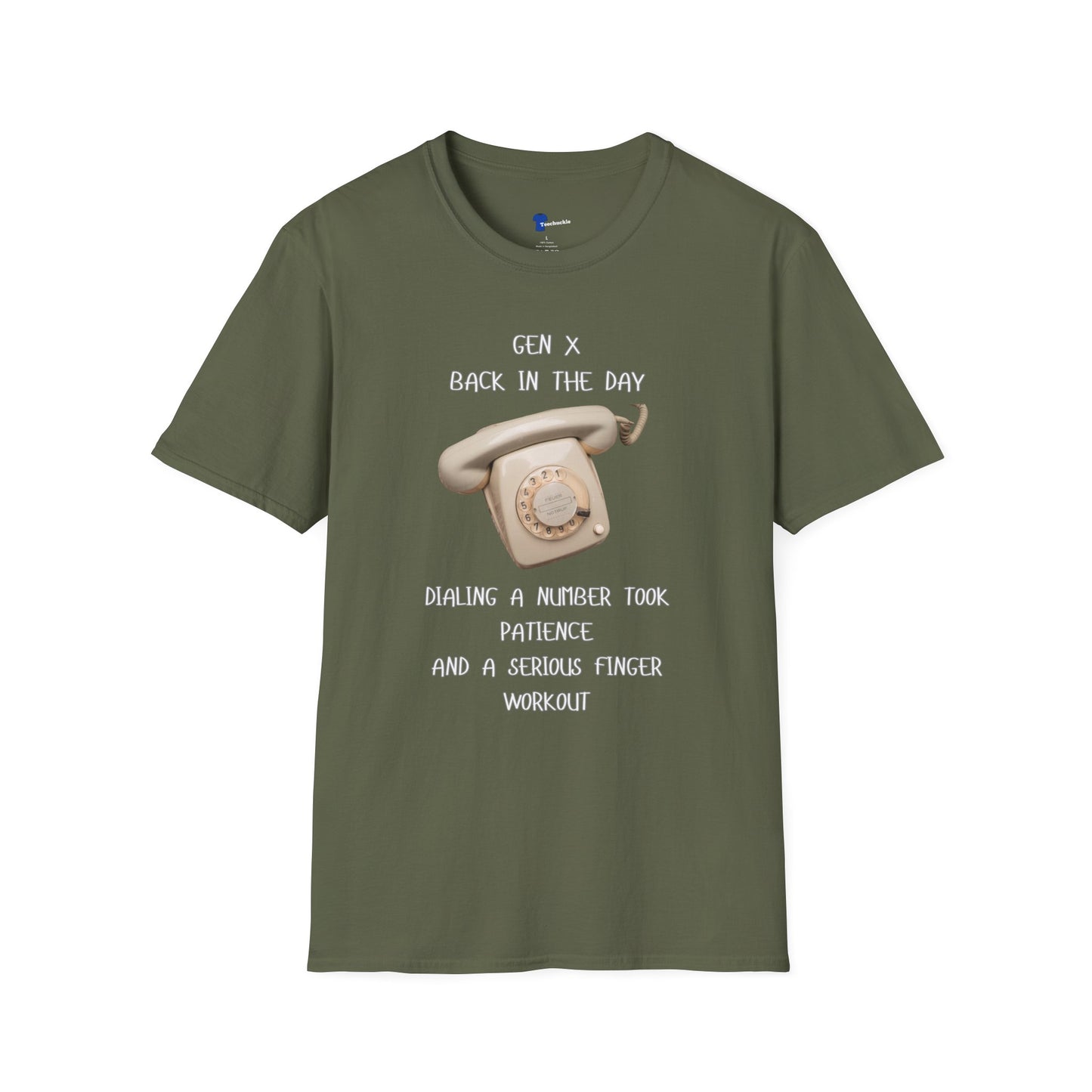 Gen X Rotary Phone T-Shirt | Funny Generation X Nostalgia Tee | Retro 80s Childhood Finger Workout Graphic Shirt