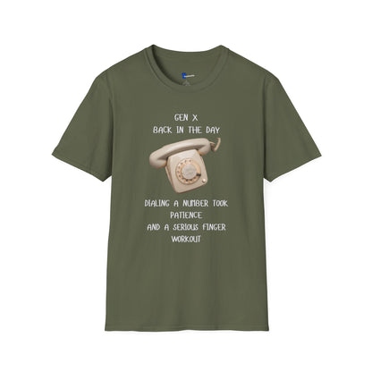 Gen X Rotary Phone T-Shirt | Funny Generation X Nostalgia Tee | Retro 80s Childhood Finger Workout Graphic Shirt