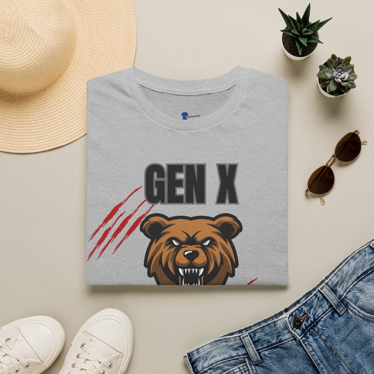 Gen X Feral And Unsupervised T-Shirt | Born In The 70s Graphic Tee | Funny Generation X Bear Mascot Shirt