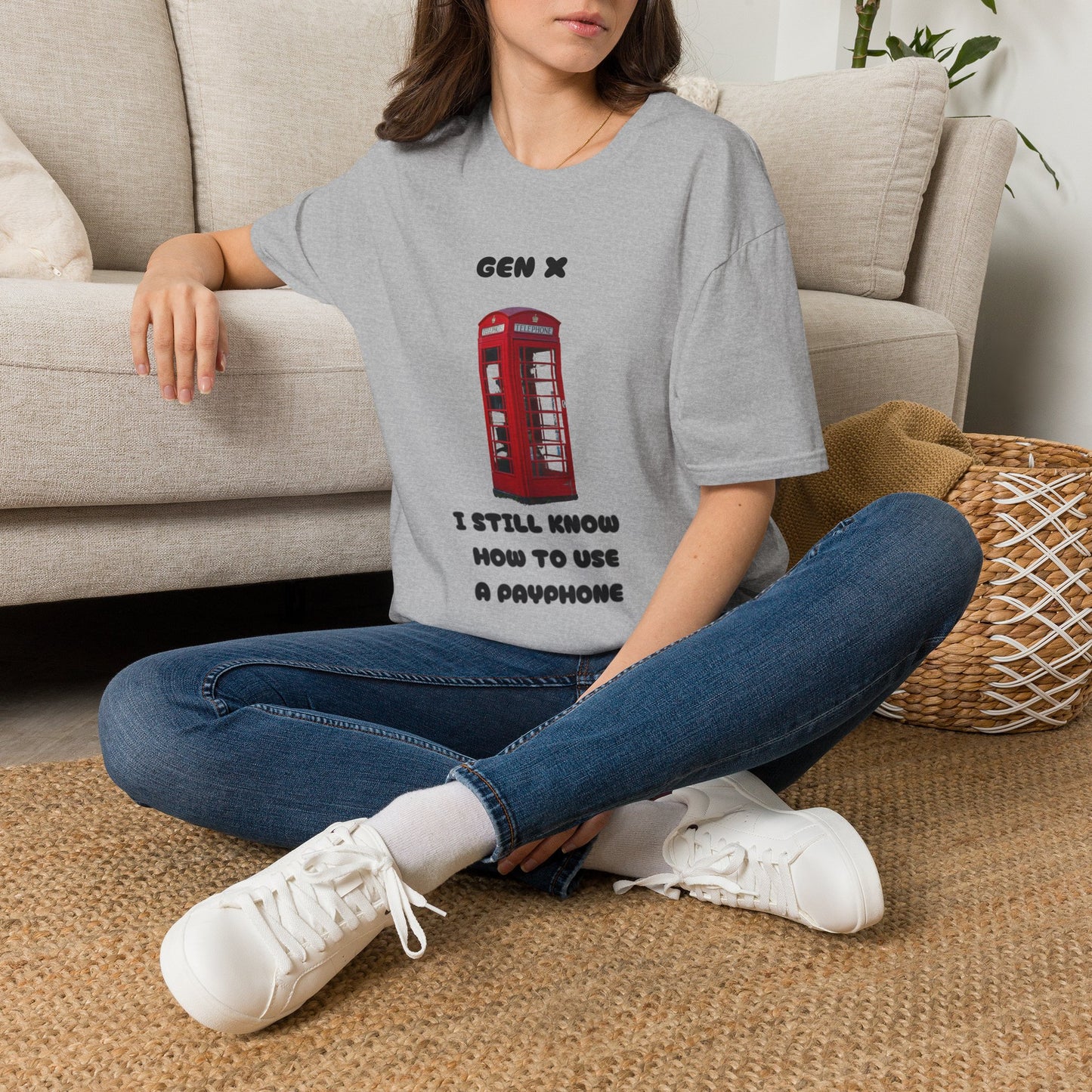 Gen X Red Payphone T-Shirt | Funny Generation X Nostalgia Tee | Classic British Telephone Box Retro Graphic Shirt