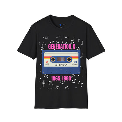 Generation X Shirt 1965 to 1980, Retro 80s Cassette Tape Graphic Tee, Vintage Mixtape Music TShirt, Old School Gen X Apparel Birthday Gift