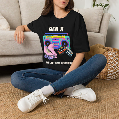 Retro 80s Gen X Boombox Black Shirt, The Last Cool Generation Dark Tee, Vintage Roller Skate Cassette Tape Graphic Apparel
