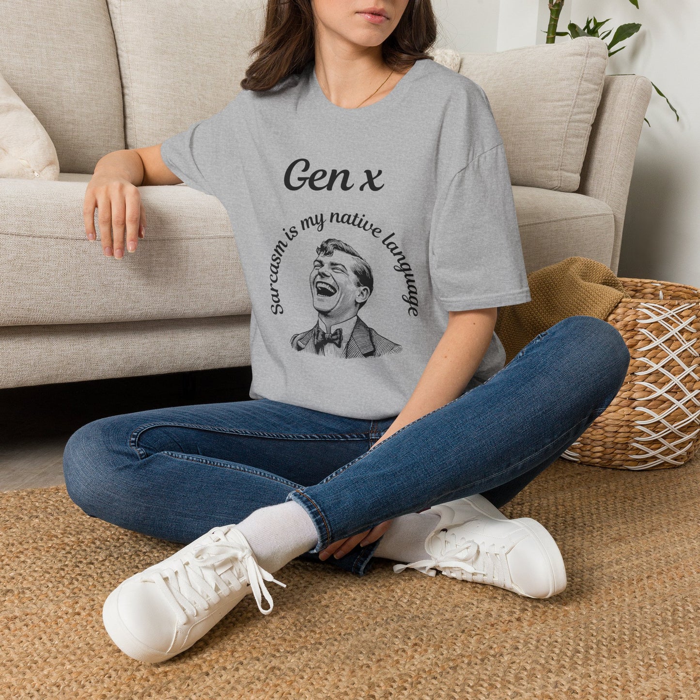 Sarcasm Is My Native Language Shirt, Funny Gen X Graphic Tee, Sarcastic Generation X T-Shirt, Retro Laughing Man Apparel, Vintage Humor Gift