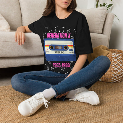 Generation X Shirt 1965 to 1980, Retro 80s Cassette Tape Graphic Tee, Vintage Mixtape Music TShirt, Old School Gen X Apparel Birthday Gift
