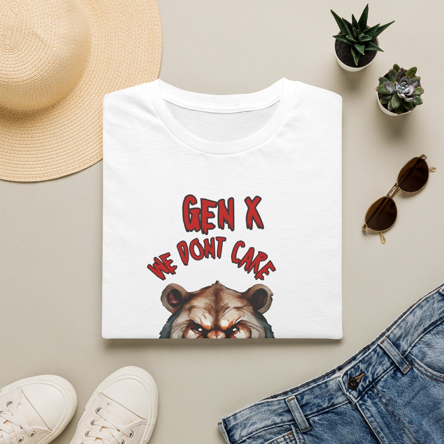 Sarcastic Gen X Dark Shirt We Dont Care About Your Feelings Bear Tee, Badass Generation X Black Graphic T-Shirt, Funny 1970s Latchkey Kid Birthday Gift