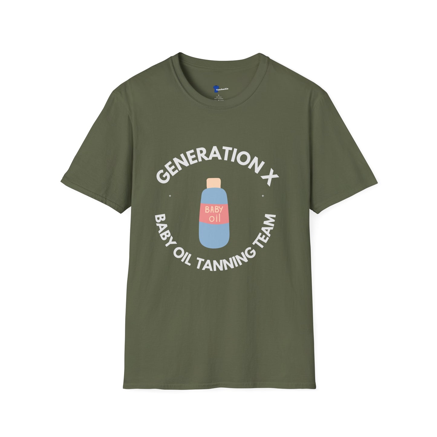 Retro Gen X Tanning Team Shirt - Generation X Baby Oil Graphic Tee, Funny 80s Nostalgia Summer Tee, Sarcastic Apparel Gift for GenX Men & Women