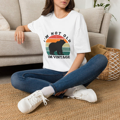 I'm Not Old I'm Vintage Shirt - Funny Gen X T-Shirt, Retro Sunset Bear Graphic Tee, Sarcastic 40th 50th 60th Birthday Gift for Men & Women, Humor Clothing