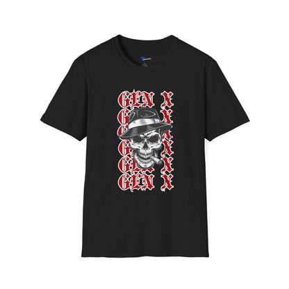Gen X Skull Shirt Black Graphic Tee Mafia Gangster Skeleton Fedora T-Shirt Funny Gen X Birthday Gift For Men Sarcastic Biker Grunge Art