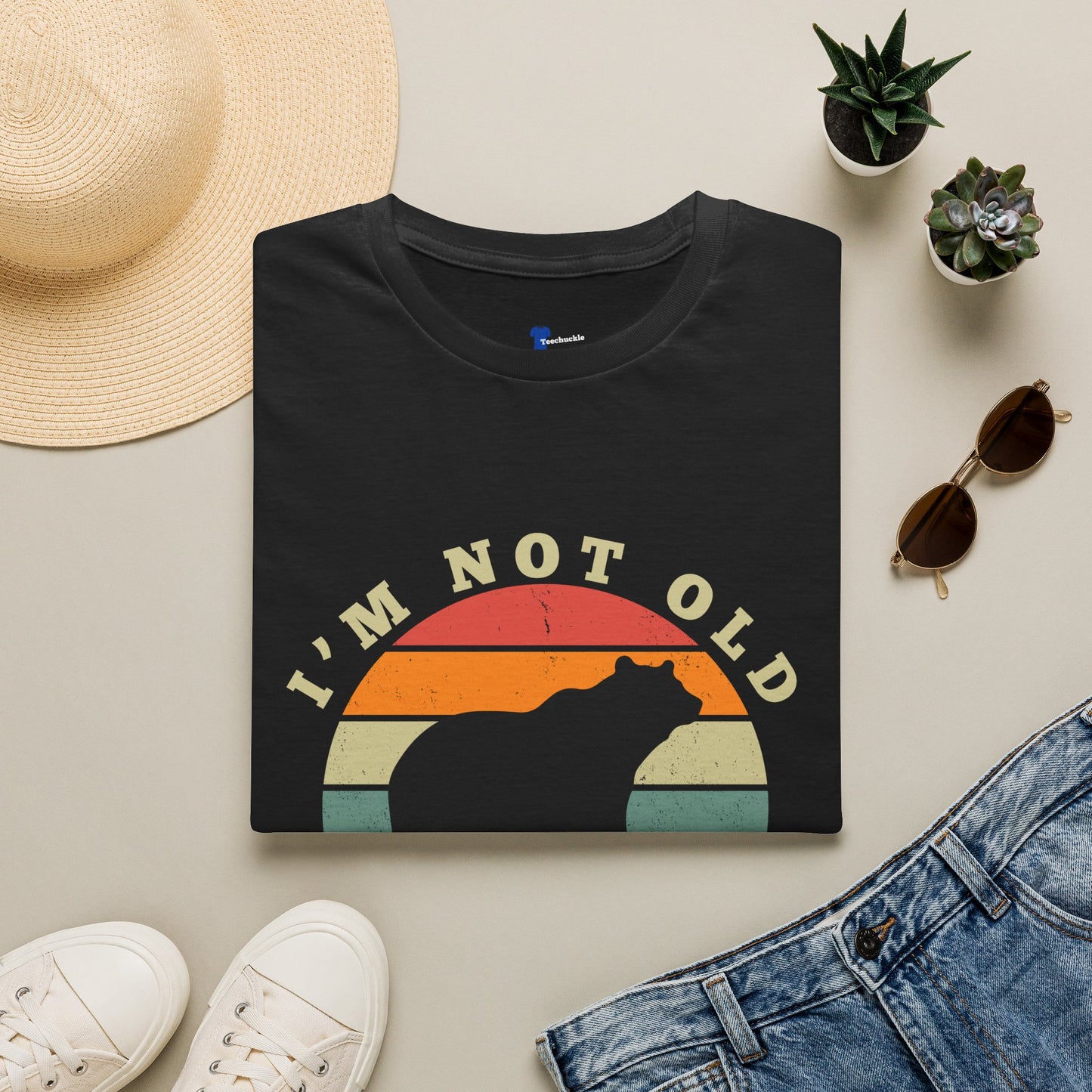 Funny Gen X Shirt Im Not Old Retro Sunset Bear Tee, Vintage 1970s Birthday Gift For Gen Xers, Sarcastic Generation X T-Shirt.