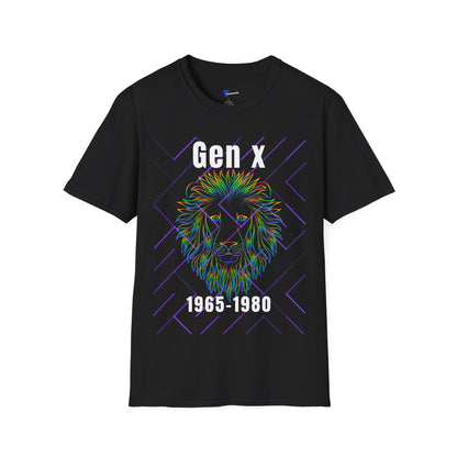Gen X Lion Shirt 1965 to 1980, Funny Generation X Graphic Tee, Neon Retro 70s 80s Kids TShirt, Fierce Wildcat King Apparel Birthday Gift