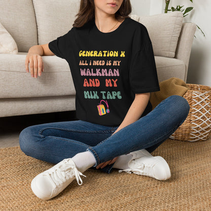 Generation X Walkman T-Shirt Retro 80s Mix Tape Shirt, Vintage Groovy Gen X Apparel, Nostalgic Music Lover Gift, Cassette Tape Graphic Tee