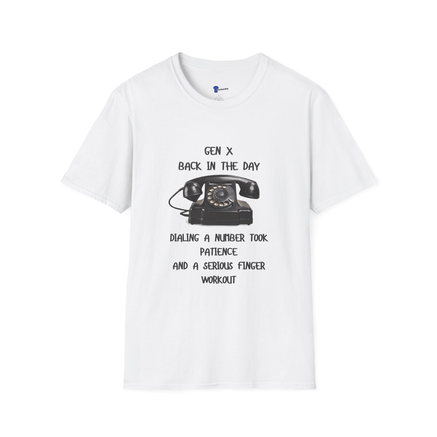 Gen X Rotary Phone T-Shirt | Funny Generation X Nostalgia Tee | Retro 80s Childhood Finger Workout Graphic Shirt