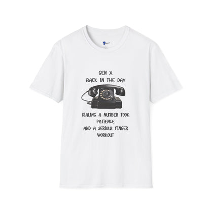 Gen X Rotary Phone T-Shirt | Funny Generation X Nostalgia Tee | Retro 80s Childhood Finger Workout Graphic Shirt