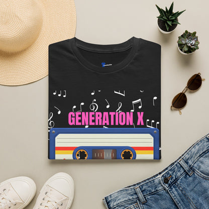 Generation X Shirt 1965 to 1980, Retro 80s Cassette Tape Graphic Tee, Vintage Mixtape Music TShirt, Old School Gen X Apparel Birthday Gift