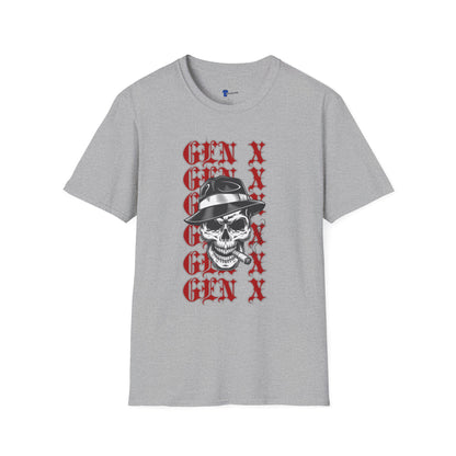 Gen X Skull Shirt Black Graphic Tee Mafia Gangster Skeleton Fedora T-Shirt Funny Gen X Birthday Gift For Men Sarcastic Biker Grunge Art