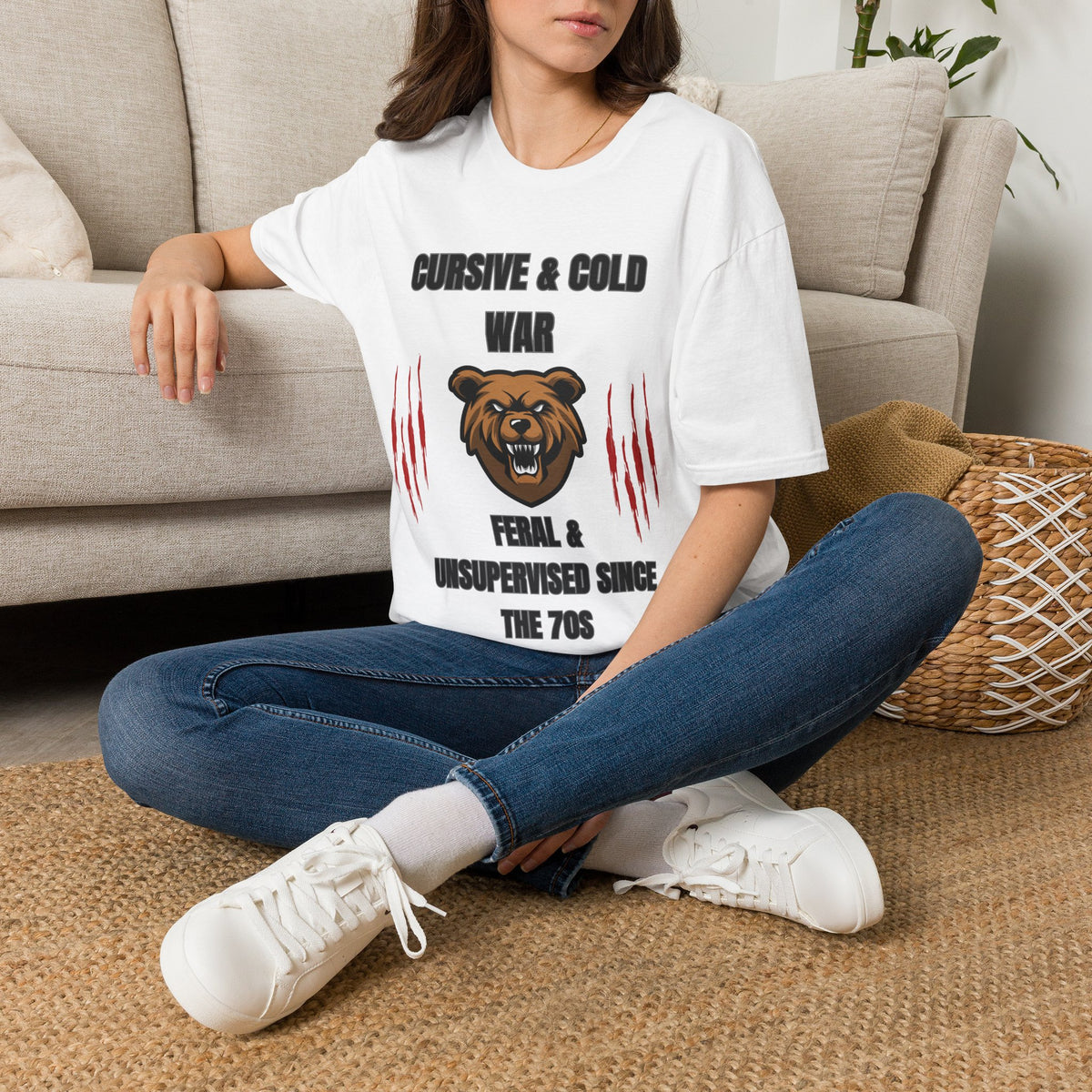 Cursive & Cold War Gen X Feral & Unsupervised Graphic T-Shirt