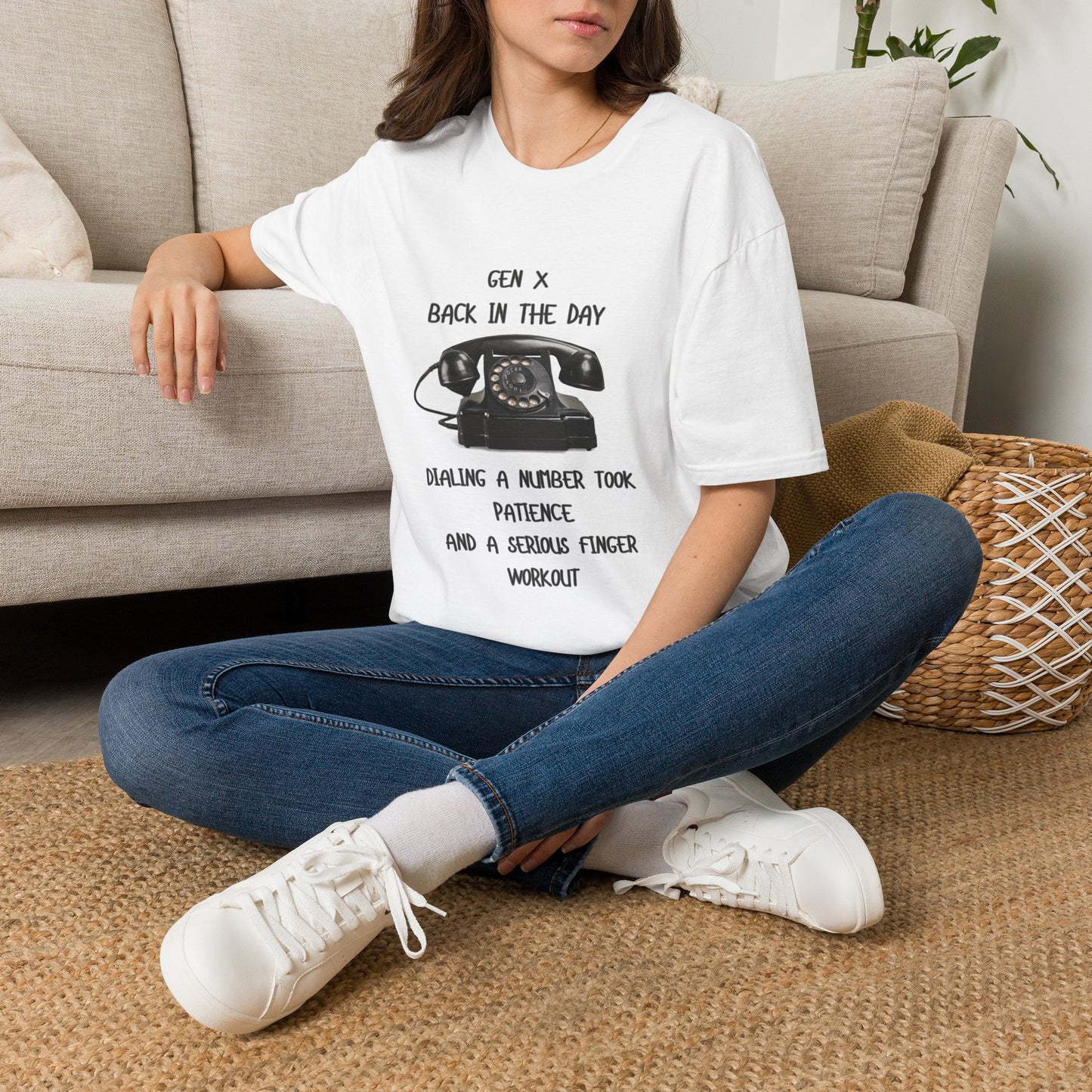 Gen X Rotary Phone T-Shirt | Funny Generation X Nostalgia Tee | Retro 80s Childhood Finger Workout Graphic Shirt