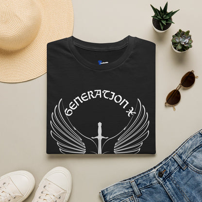 Badass Gen X Dark Shirt Sword and Wings Graphic Tee, Gothic Style Generation X T-Shirt, 1970s Birthday Gift For Men, Alternative Latchkey Kid Apparel