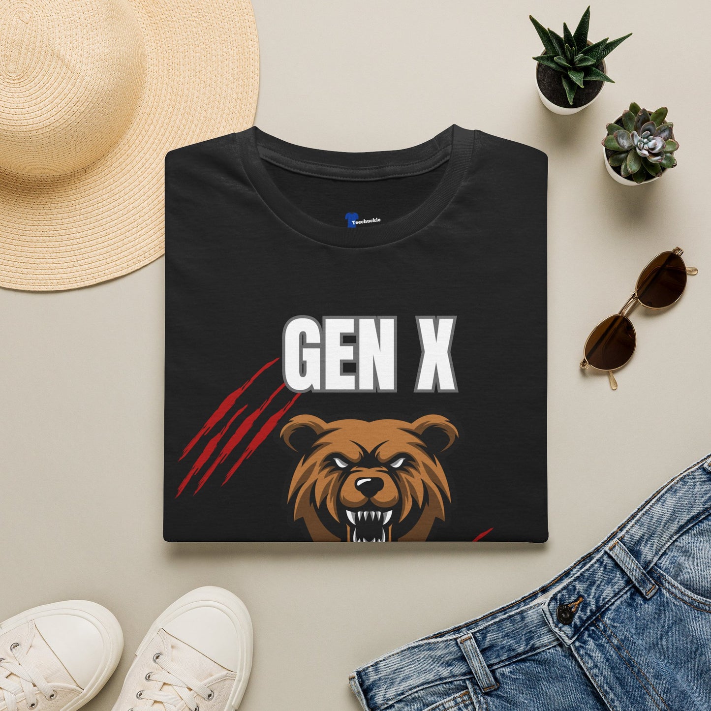 Gen X Feral And Unsupervised T-Shirt | Born In The 70s Graphic Tee | Funny Generation X Bear Mascot Shirt