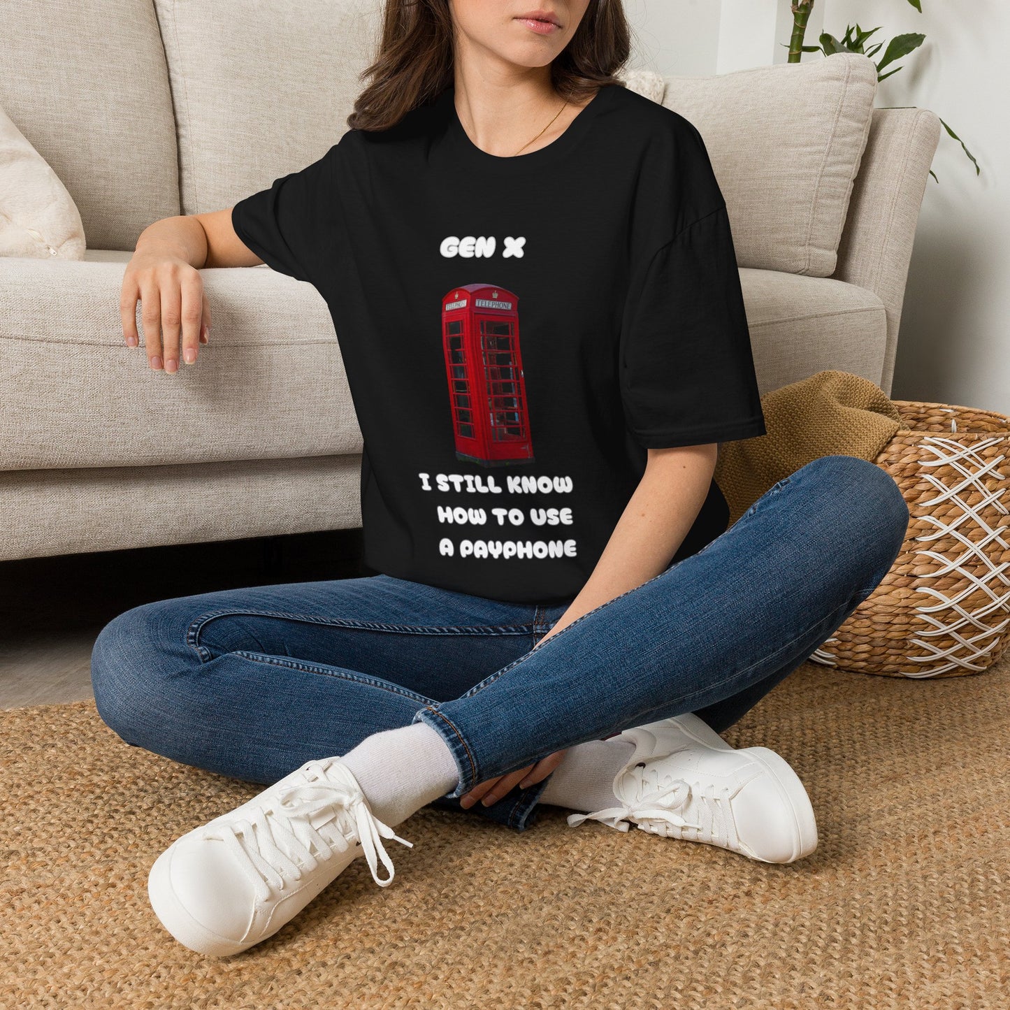 Gen X Red Payphone T-Shirt | Funny Generation X Nostalgia Tee | Classic British Telephone Box Retro Graphic Shirt