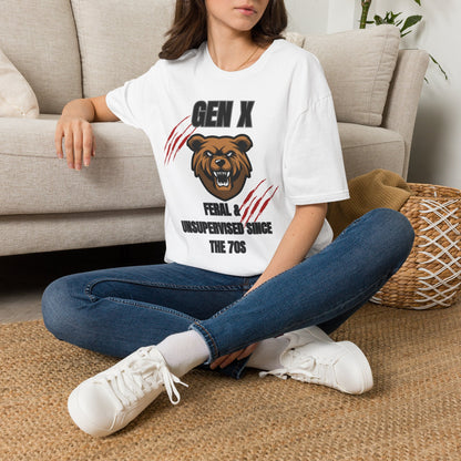 Gen X Feral And Unsupervised T-Shirt | Born In The 70s Graphic Tee | Funny Generation X Bear Mascot Shirt