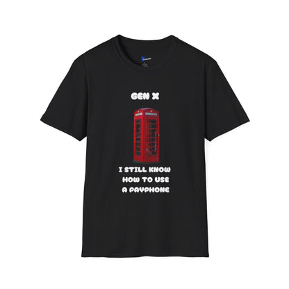 Gen X Red Payphone T-Shirt | Funny Generation X Nostalgia Tee | Classic British Telephone Box Retro Graphic Shirt